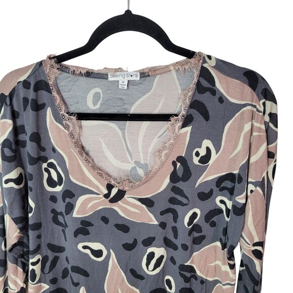 Seeing Stars Womens Sz M Gray Pink Geometric Long Sleeve Blouse - Picture 3 of 13